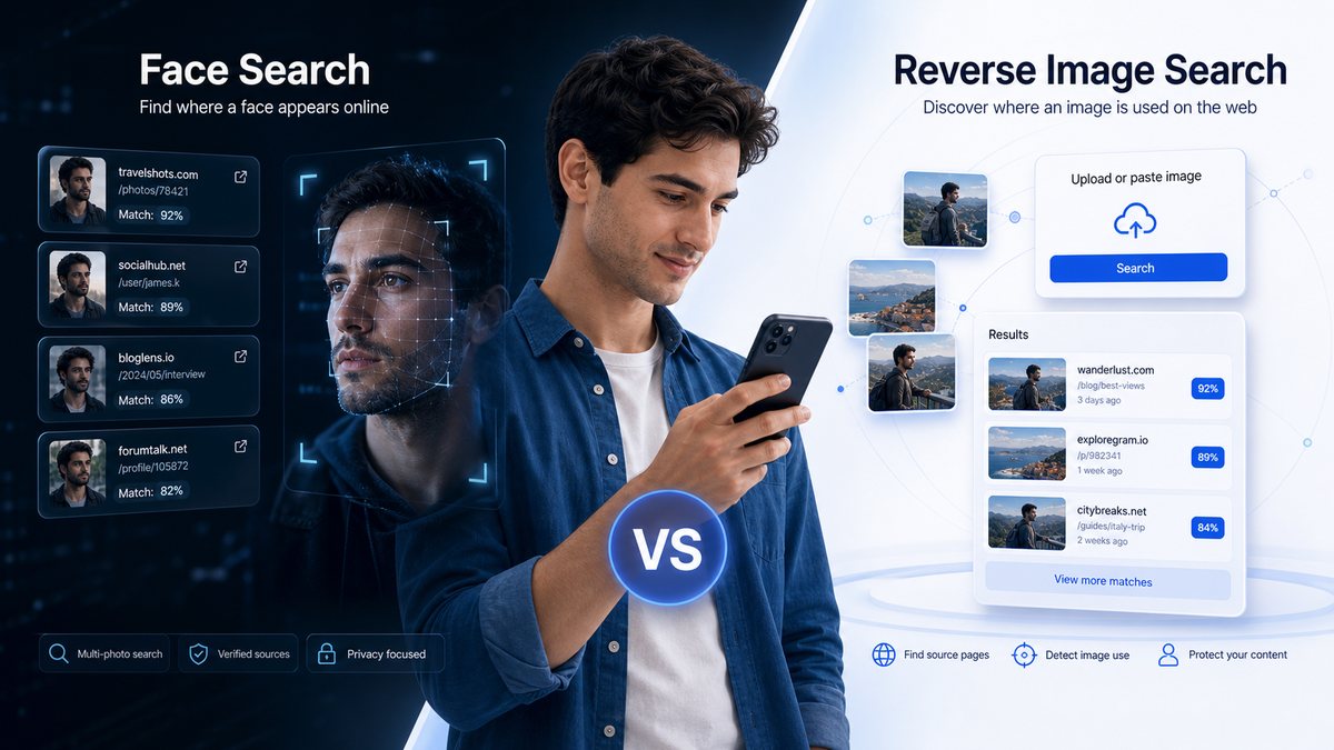 Face Search vs Reverse Image Search illustration